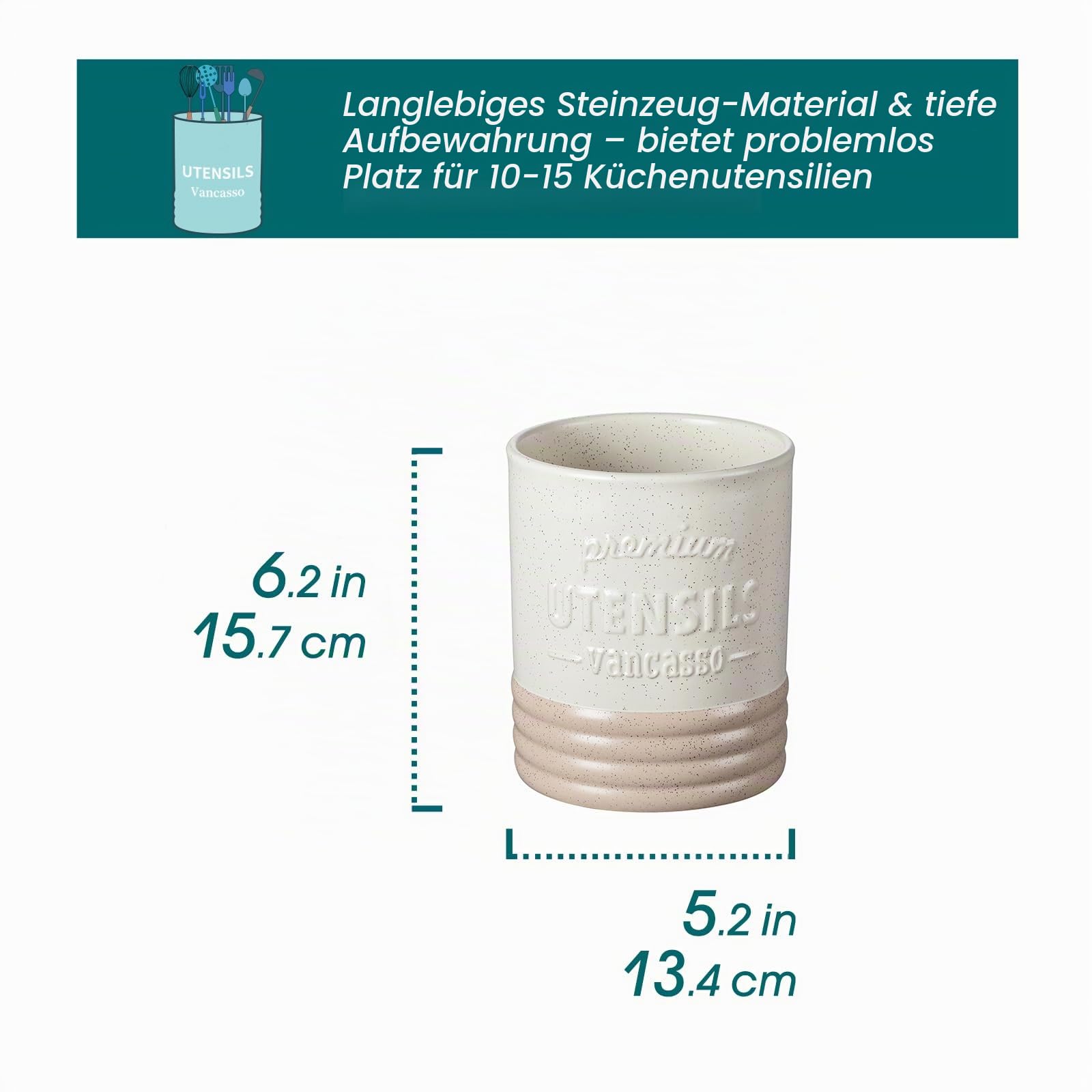 vancasso Sabine Utensilienhalter für Küchentheke, 15,7 cm, kleiner Keramik-Utensilienbehälter, cremefarben, Bauernhaus-Utensilien-Organizer für Heimdekoration