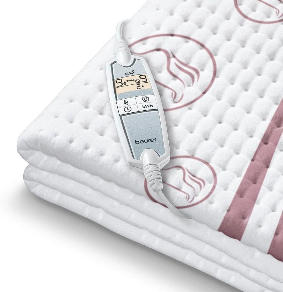 UB 90 comfort heating underbed, cuddly heat bed pad with two temperature zones and 9 temperature levels each, with automatic reset and eco control, 150 x 80 cm, machine washable, 75 watts