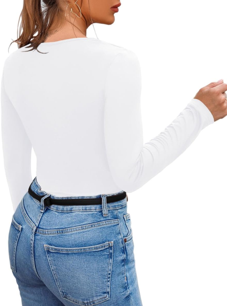 Afibi Women's Cutout Tops Basic Long Sleeve Round Neck Slim Fit T-Shirts - Image 5