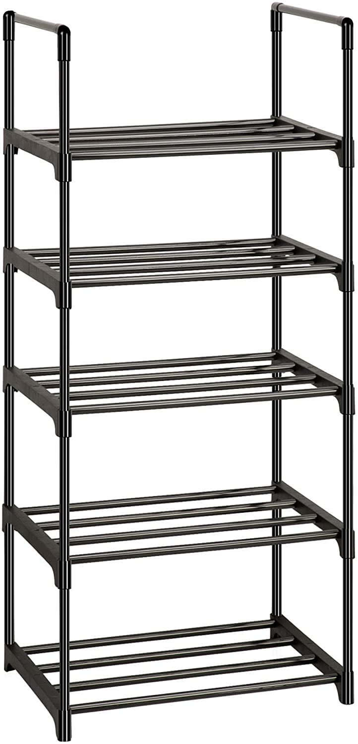 OYREL 5 Tier Shoe Rack, Metal Shoe Storage Organiser, Narrow Shoe Shelf for 10-12 Pairs, Space Saving Freestanding Shoes Stand for Hallway, Entryway, Wardrobe, Living Room, Bedroom Black