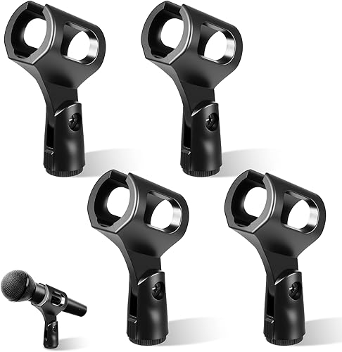 4 clips universales para micrófono, soporte de micrófono ajustable para micrófonos con adaptador de tornillo hembra de 38 pulgadas para soportes de
