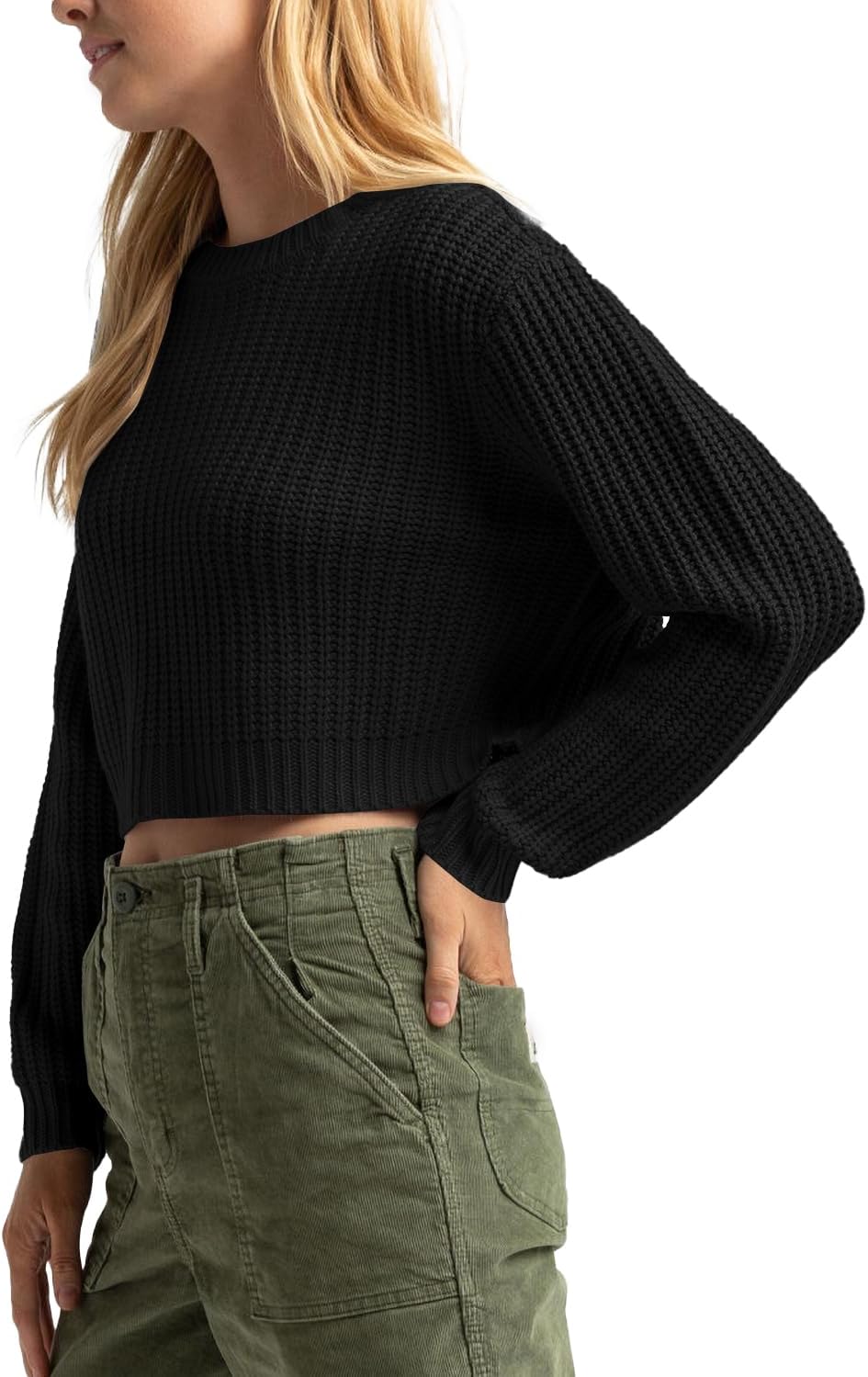 Jumppmile Cropped Sweater for Women Knit Crewneck Long Sleeve Crop Sweater Pullover for 2025 Fall Winter Fashion Outfits - Image 2