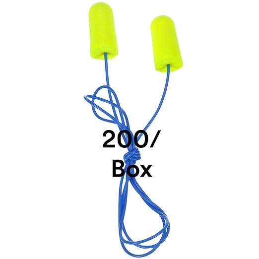 3M Ear Plugs, 200/Box, EARsoft Yellow Neons 3111250, Corded, Disposable, Foam