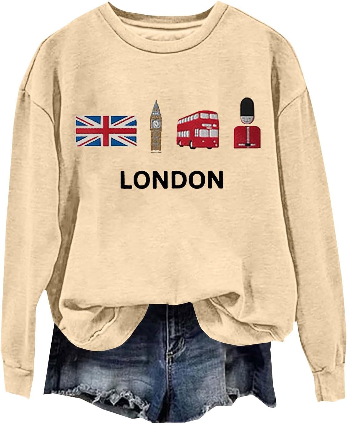 Heevina Sweatshirt For Women London Uk Big Ben British Flag Soldier Public Bus Long Sleeve Pullover Fall Crewneck