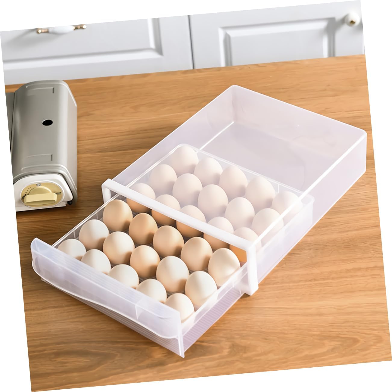 1Pc Plastic Egg Container for Refrigerator Transparent Egg Tray with Telescopic Frame Holds Up to Eggs Durable Material for Fridge Organization