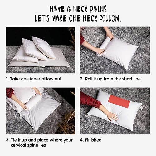 Miniatura 4 de Almohada de capa ajustable para dormir, almohada de plumas de ganso premium con funda de cremallera 100% algodón, tamaño Queen, juego de 2