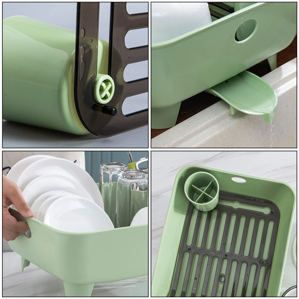Cabilock 1Pc Organizer da Cucina Ciotola Rack Bacchette Supporto Verde Stoviglie per La Casa Stoviglie Drenanti