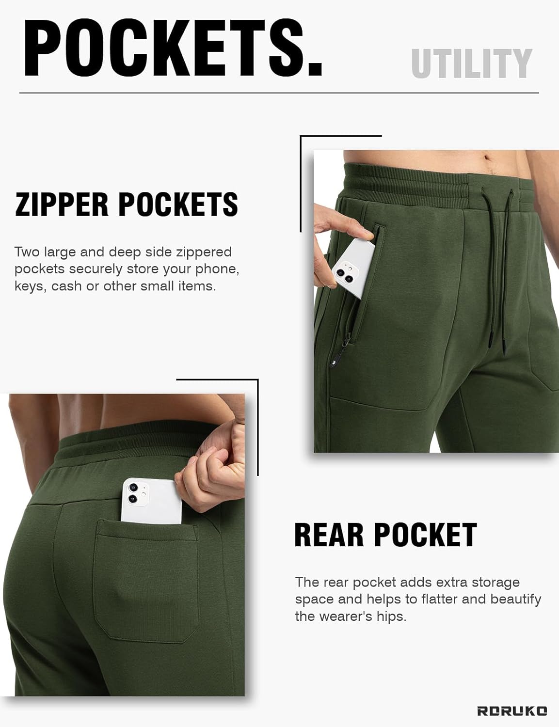 Rdruko Men's Fleece Joggers Pants Winter Warm Sweatpants with Zipper Pockets Athletic Running Gym Workout - Image 4