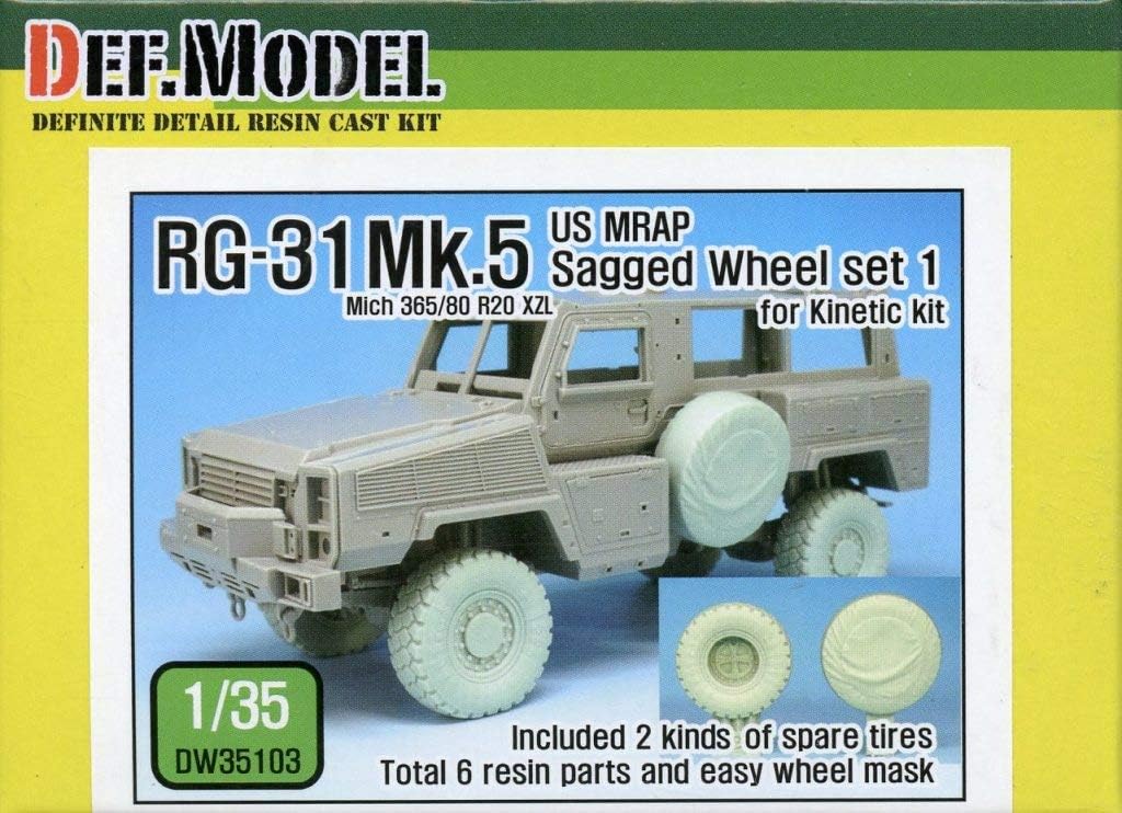 DEF_Model 1:35 RG-31 Mk.5 US Mrap Sagged Wheel Set 1 for Kinetic Detail #DW35103