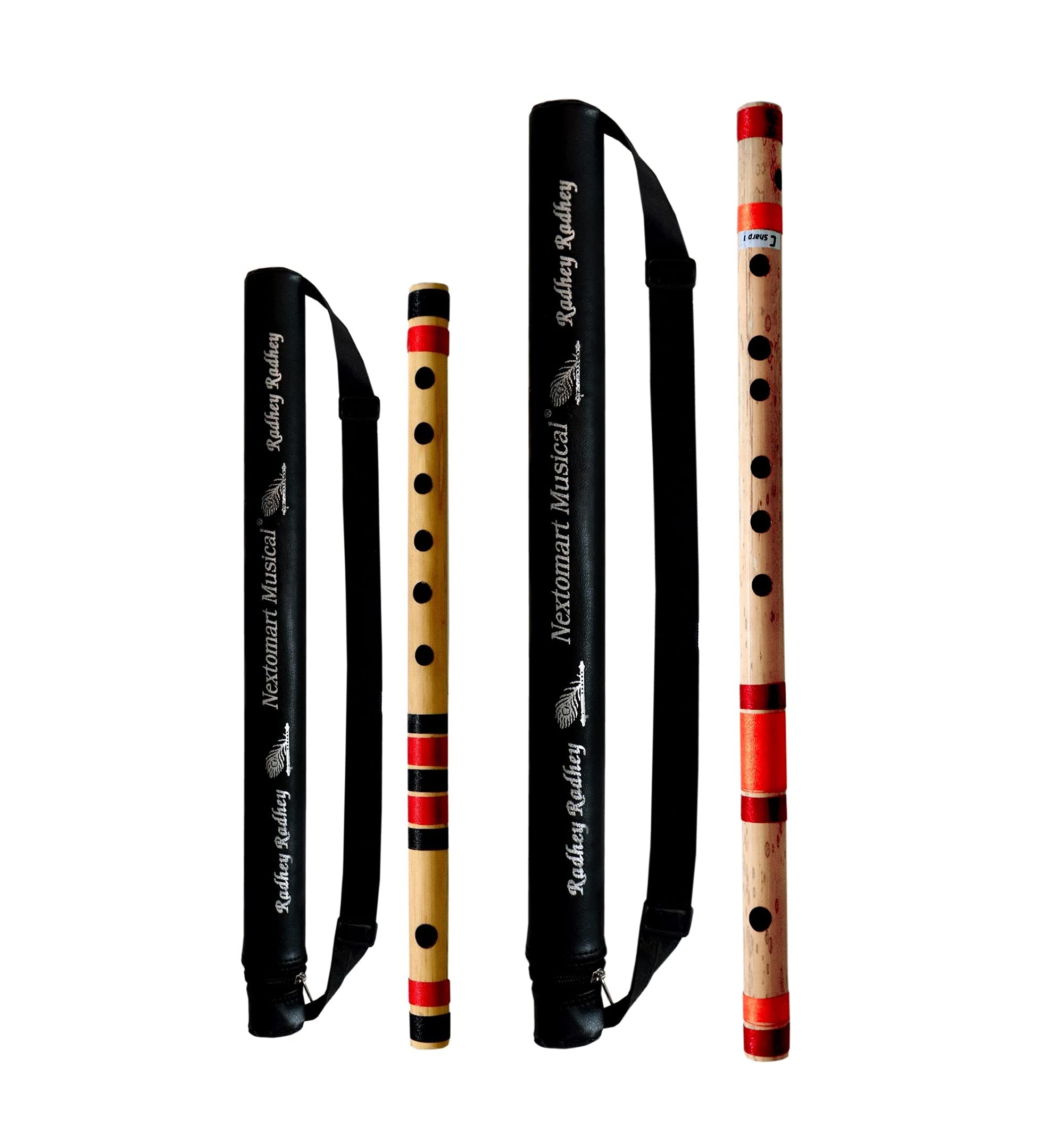 NEXTOMART Musical Combo Flutes C Scale 6 Hole (14 Inch) & C Sharp 7 Hole (18.5 Inch) Bamboo Flute Bansuri with Flute Carry Bag Free-picture-19
