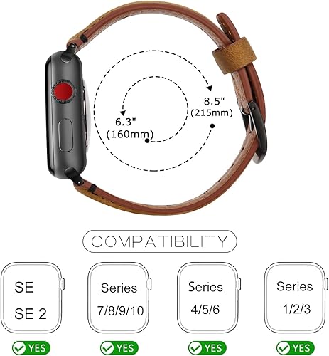 Miniatura 5 de Tasikar Correa compatible con Apple Watch Band de 1.61 pulgadas, 1.57 pulgadas, 1.49 pulgadas, correa de repuesto de cuero genuino compatible con