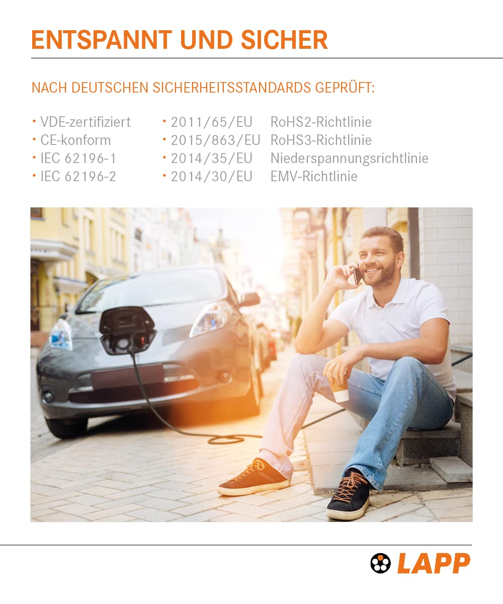 Lapp Mobility Stacja ładująca typu 2 22 kW/bez adaptera / 32 A / 3-fazowy/kabel do ładowania samochodu/tryb 2/6 m/czarny