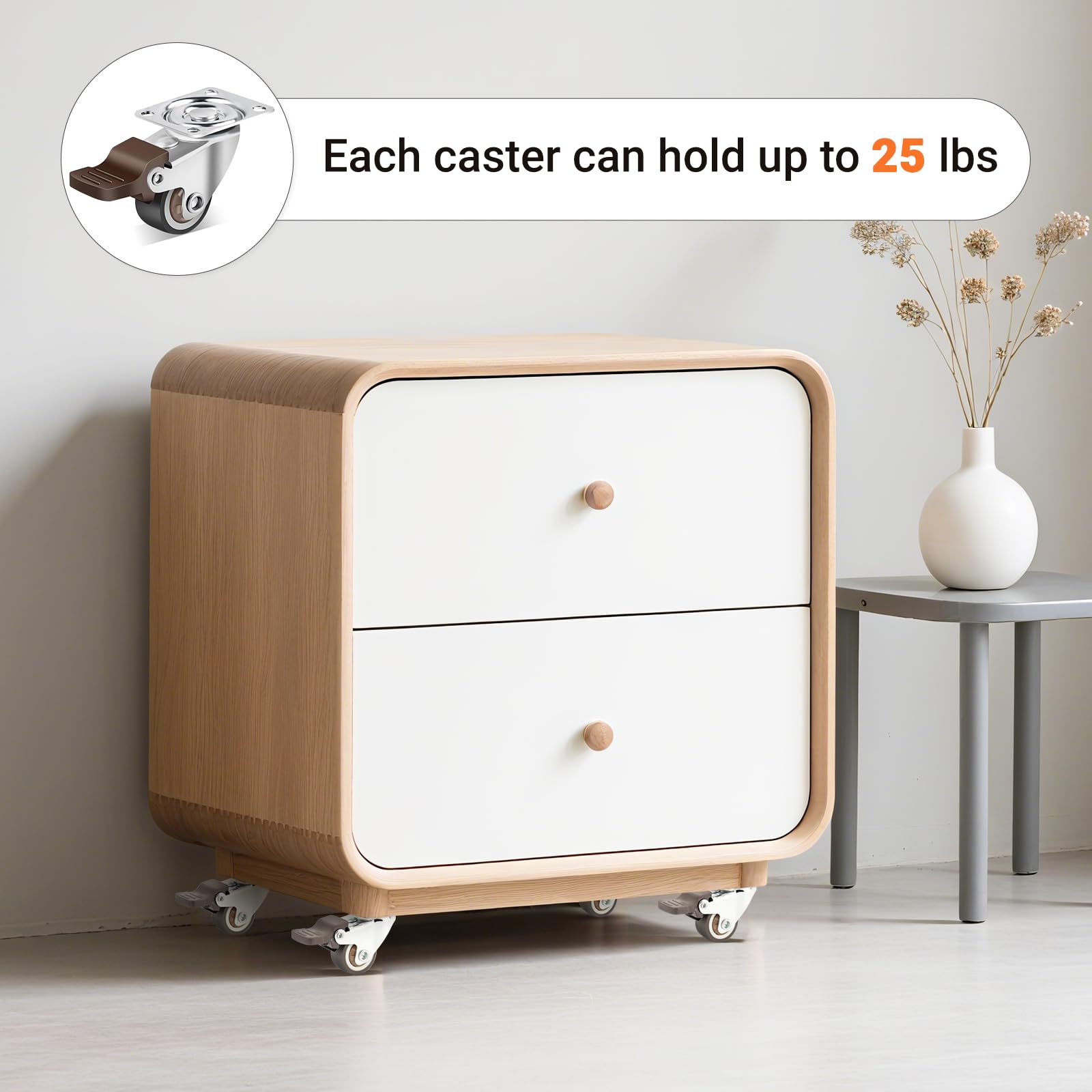 Juego de 12 ruedas pequeñas de 2,5 cm (1 pulgada), ruedas de goma blanda de perfil bajo para muebles, ruedas giratorias de 360 grados, ruedas ligeras y flexibles para armarios, cajas, basura y bric