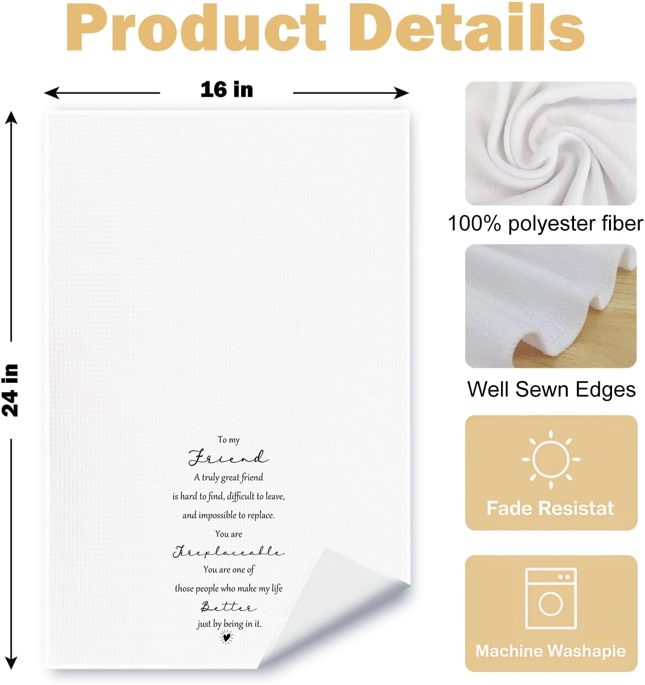 Friend Gifts Kitchen Towels, Friendship Gifts for Women Dish Tea Towels for Kitchen Decor, to My Friend Decorative Hand Towels for Bathroom Decor, Gifts for Good Best Friend Bestie, 16x24in - Image 6