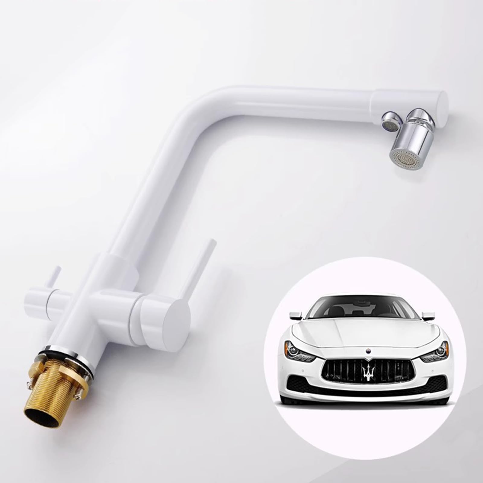 Robinet 3 Voies Filtre A Eau Robinet avec 2 Fonction Jets 360 ° Rotation Blanc