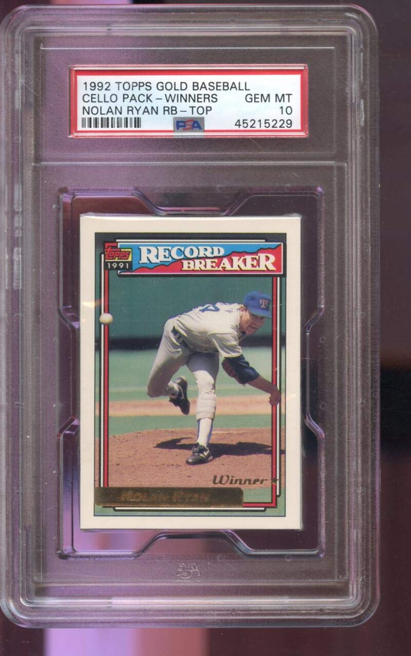Amazon.com: 1992 Topps Baseball Gold Winners Cello Wax Pack Graded PSA 10 Nolan  Ryan #4 RB Record Breaker Greg Olson #39 : Collectibles & Fine Art
