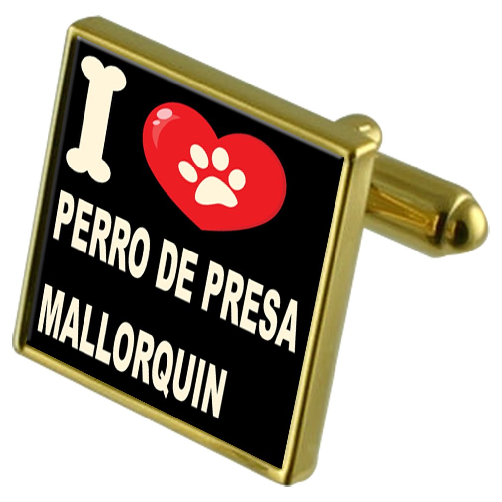 Gemelos y pasacorbatas Perro de Presa mallorquín en tono dorado para hombre 5