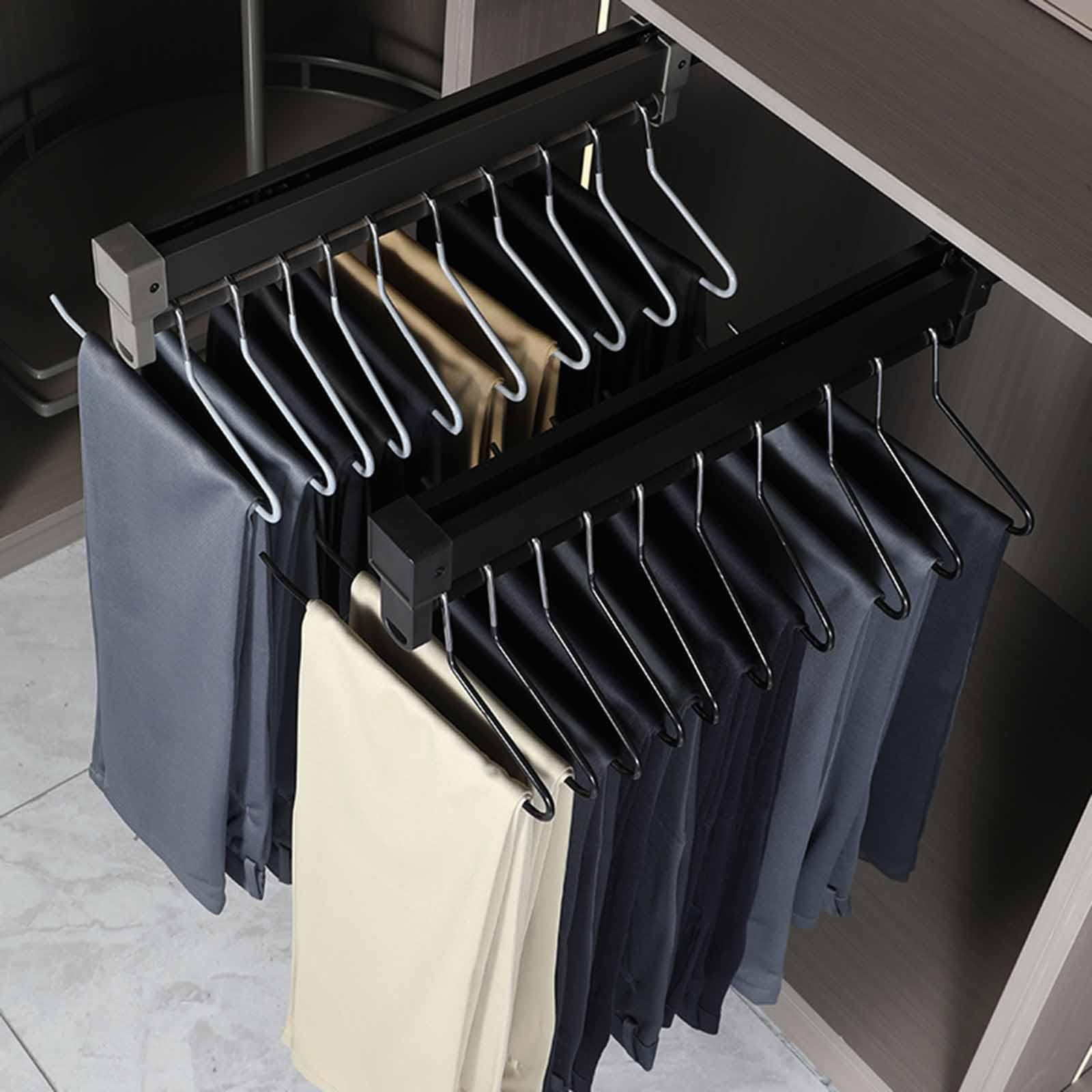SBCGFY Retractable Heavy Duty Clothes Hanger Rail Expandable Pants Rack & Organizer for Trousers Scarves & Towels Space Saving Closet Solution,Black-45cm