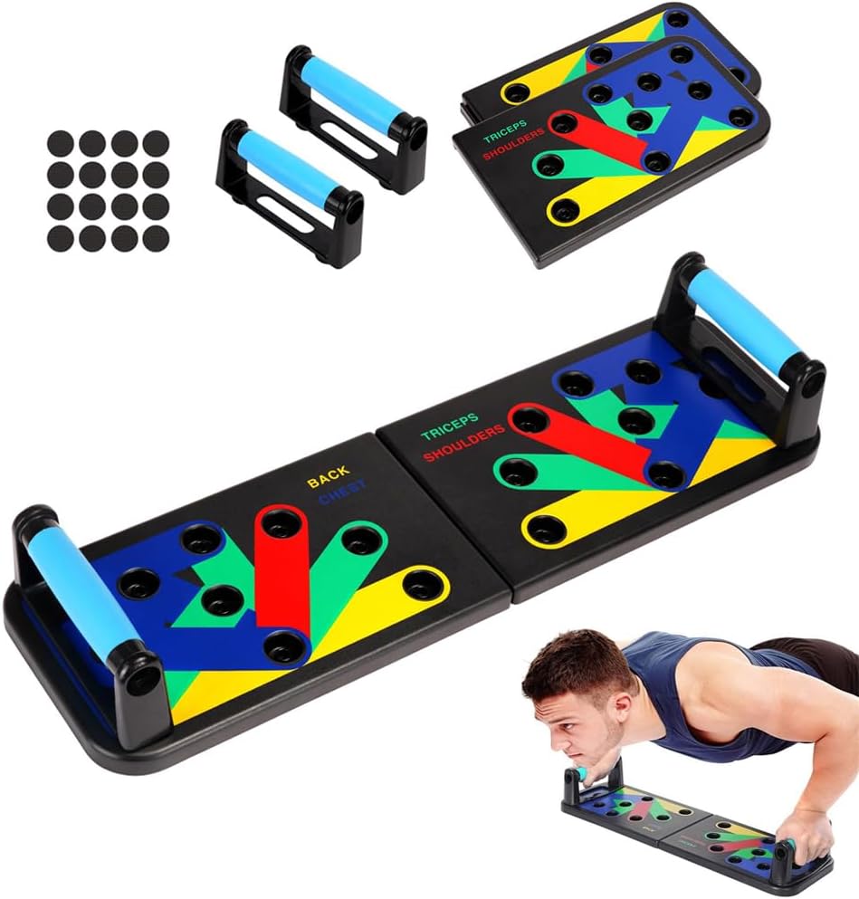 Push Up Board, Foldable 12-in-1 Fitness Board, Home Workout Equipment, Pushup Handles for Floor, Multi Muscle Strength Training Equipment for Men and Women
