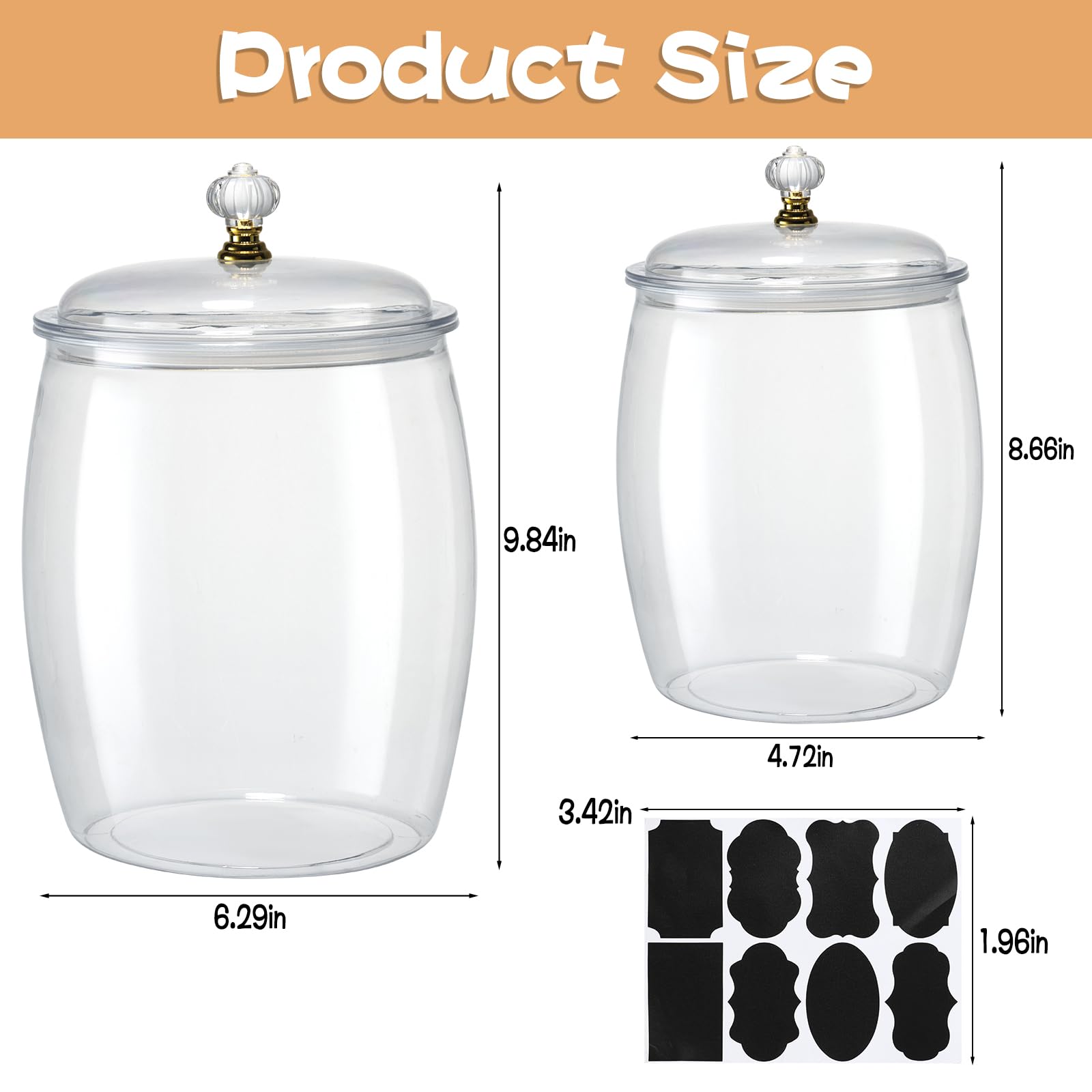 YEXEXINM 2 tarros de galletas con tapa hermética, 3.8 L + 2.2 L, tarros de almacenamiento de plástico transparente con etiquetas, recipiente grande para dulces de cocina, café, azúcar, harina de avena