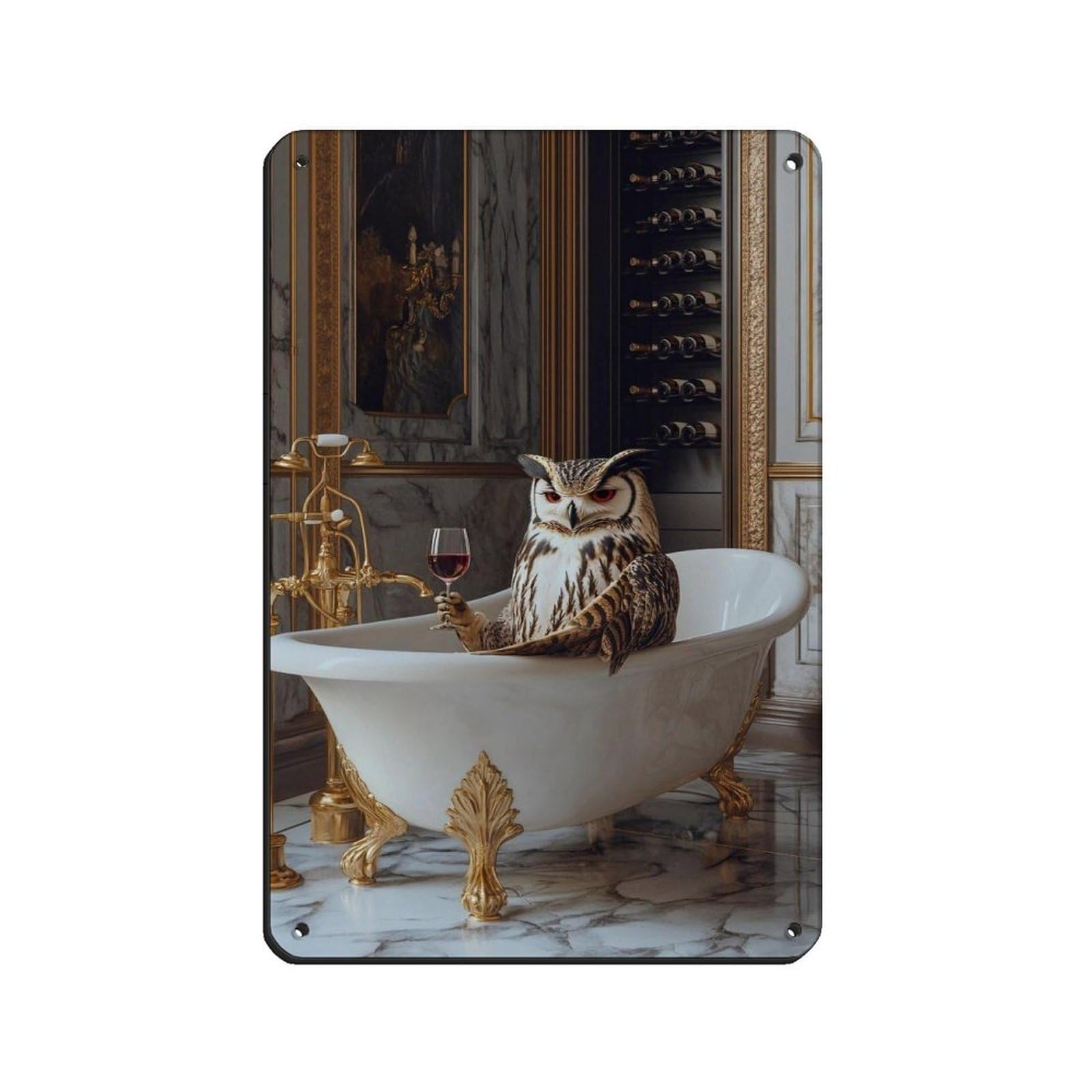Sophisticated Owl in Vintage Bathtub Retro Poster Metal Tin Sign Chic Art Retro Iron Painting Bar People Cave Cafe Family Garage Poster Wall Decoration 8x12inch(20x30cm)