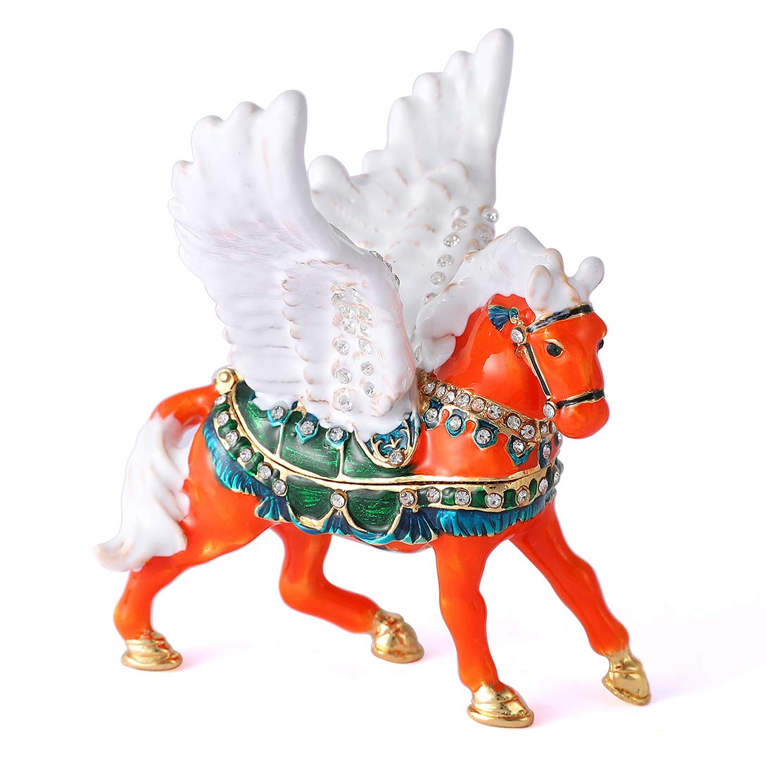 QIFU Hand Painted Horse Figurine Jeweled Trinket Box with Rich Enamel and Sparkling Rhinestones, Unique Gift Home Decor