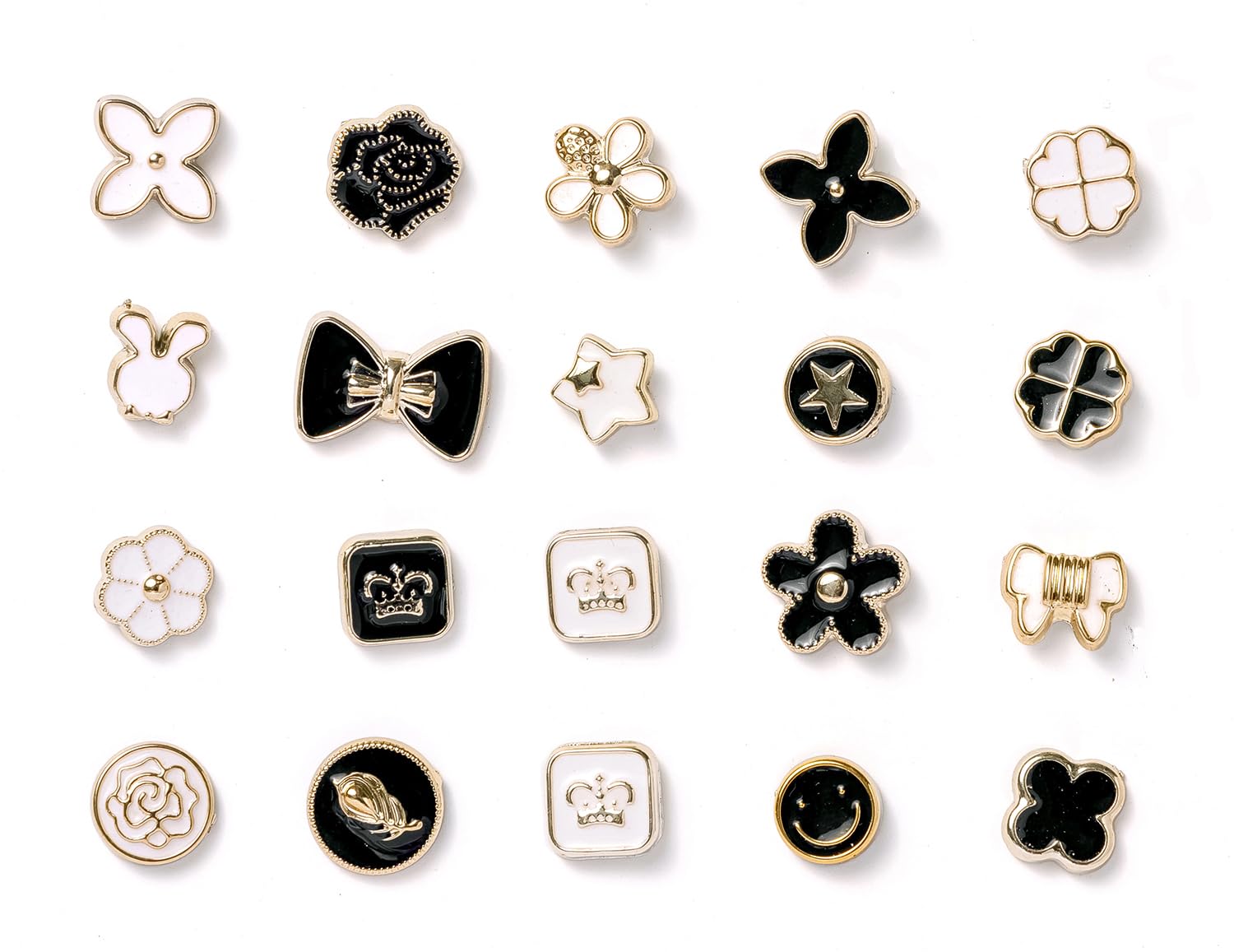 INOVERA (LABEL) 20 Pieces Shirts Brooch Buttons for Women, Girls – Jeans, Hats, Fancy Brooches Pins – No Sew Button Black and White