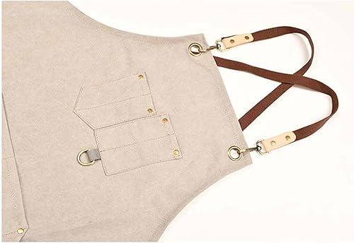 Miniatura 2 de Delantal de lona de trabajo, delantal ajustable duradero con múltiples bolsillos para carpintería, chefs, peluqueros