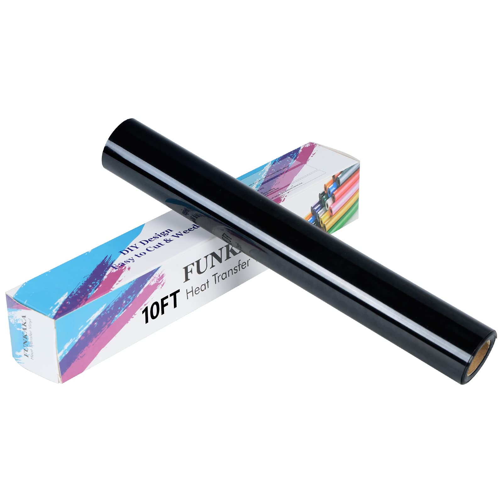 FUNKAKA Heat Transfer Vinyl Rolls Black Iron on Vinyl PVC 12 Inch X 10 Feet Matte No Adhesive HTV Easy to Cut &amp; Weed (Black)