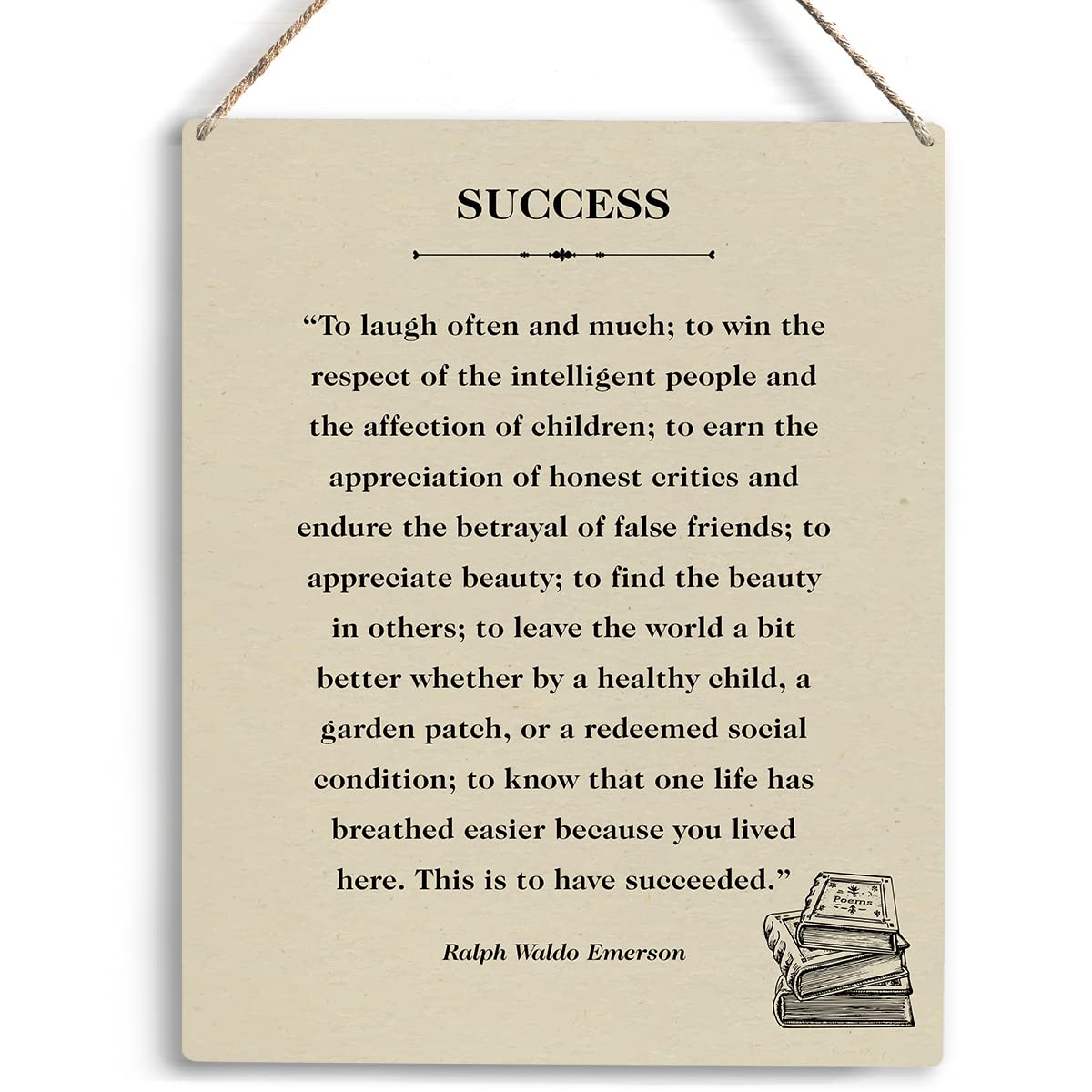 YCYD Inspirational Success Poem Wall Art Ralph-Waldo-Emerson Quote Wooden Hanging Sign Modern Artwork for Living Room Office Home Poem Decoration