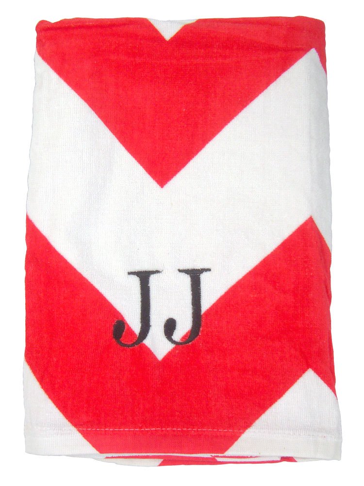 Personalized Beach Towel Cotton 30in X 60in (Red Chevron)