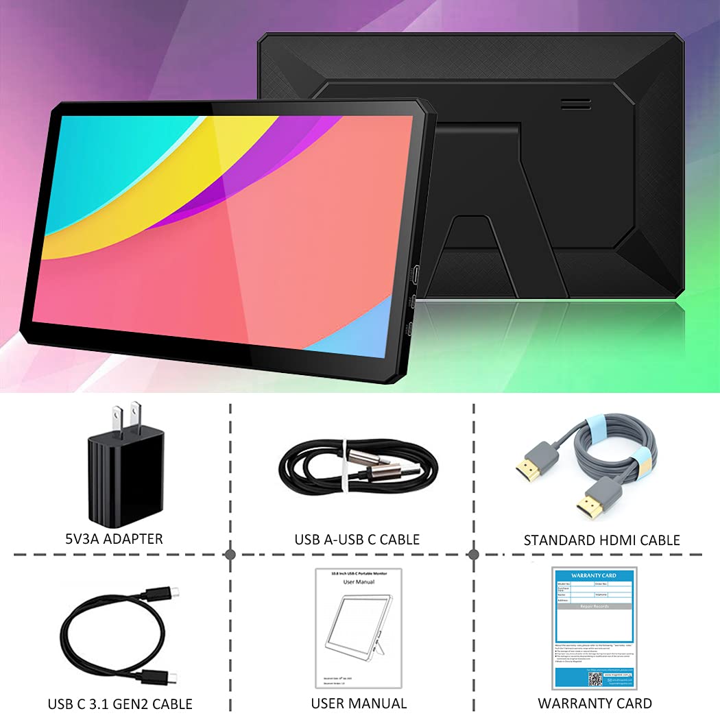 Ecran Tactile Portable,10,8'' Moniteur Portable, 1920 X 1080 Fhd, Ecran Tactile avec Hdmi/USB-C,10 Points Portable Monitor Pourpour Ordinateur Portable/Raspberry Pi 5/ Pc/Mac/Game Console