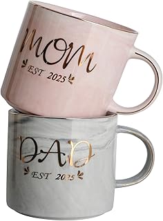 Mecai New Parents Gifts Mom and Dad Est 2025 Coffee Mugs Set Pregnancy Announcement First Time parents Gifts For Couples