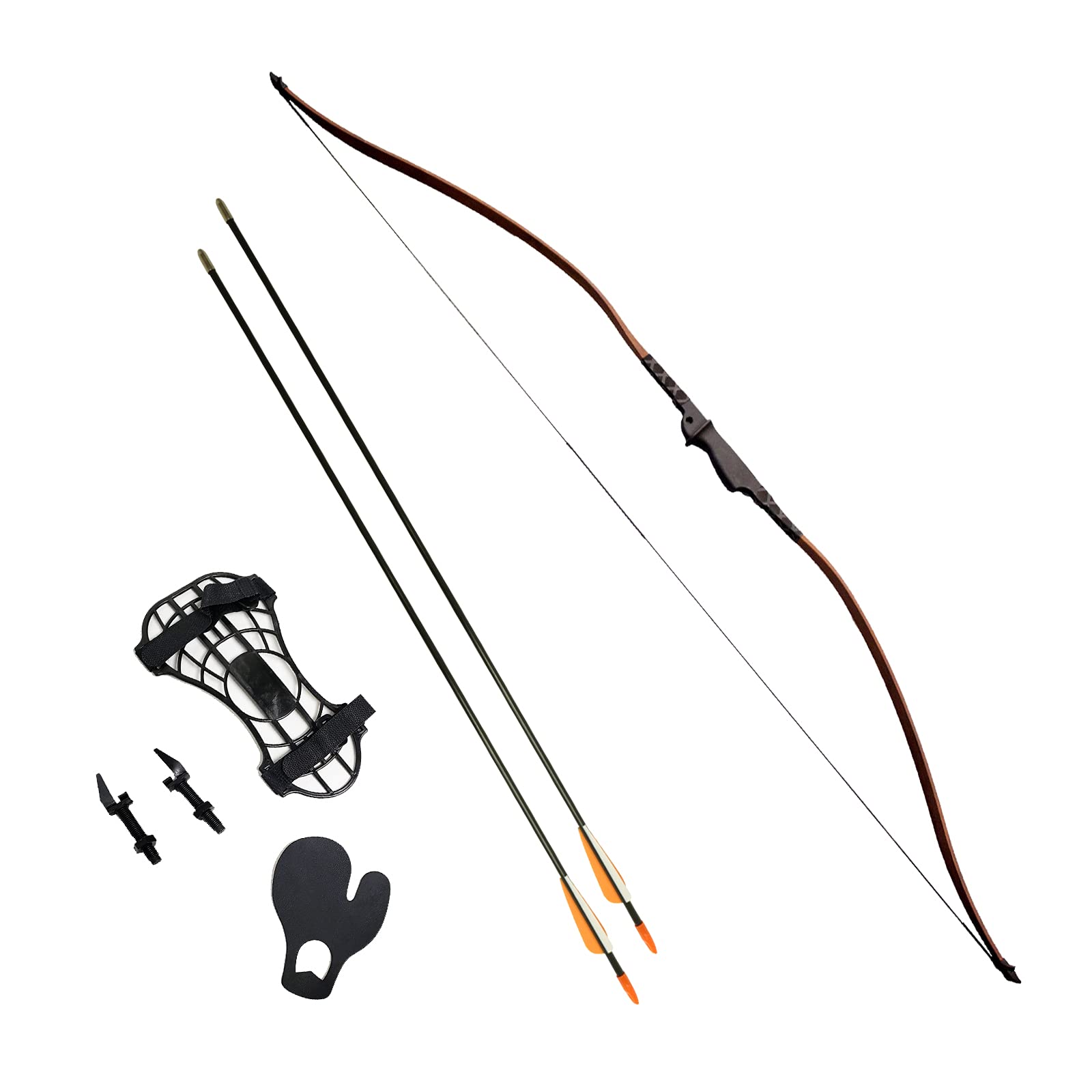 SAS 30-35lbs 22-29" Robinhood Long Bow for Adult/Youth with Armguard, Finger Tab, Arrow Rest and 2 x Arrows
