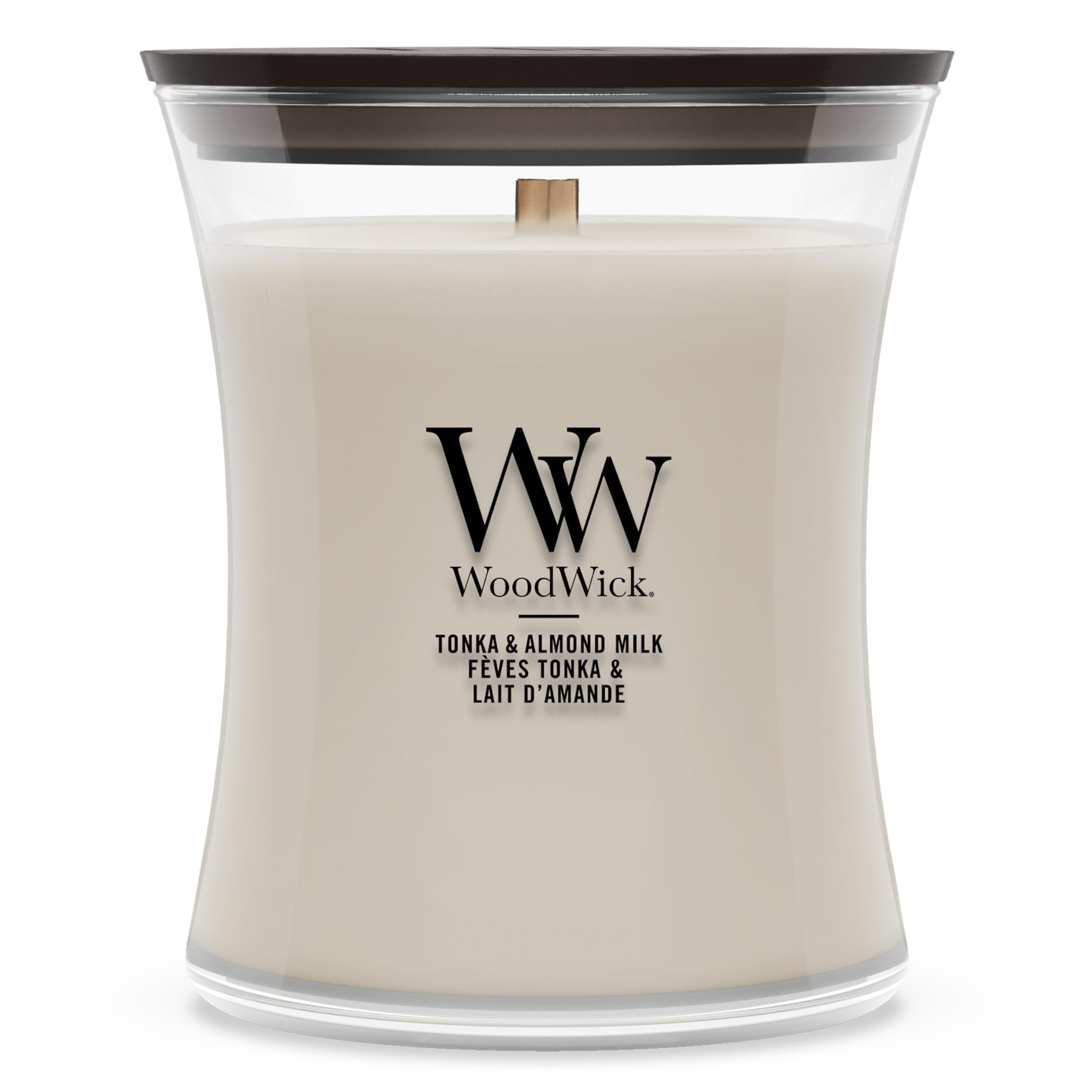 WoodWick Bougie parfumée | Bougie sablier moyenne | Tonka et lait d'amande | Cadeaux parfaits pour femmes