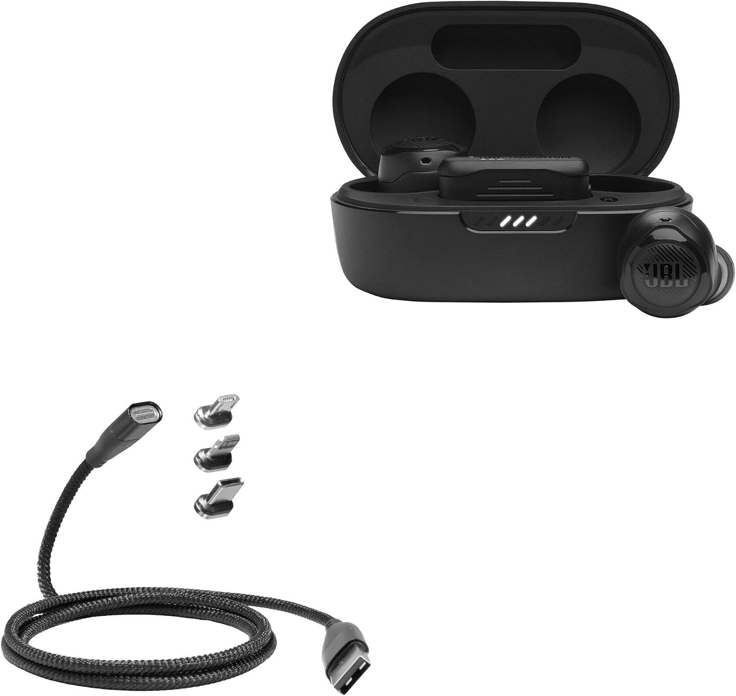 BoxWave Cable Compatible with JBL Quantum TWS Air - MagnetoSnap PD AllCharge Cable (100W), Magnet Charging Braided USB Type-C Micro - Jet Black
