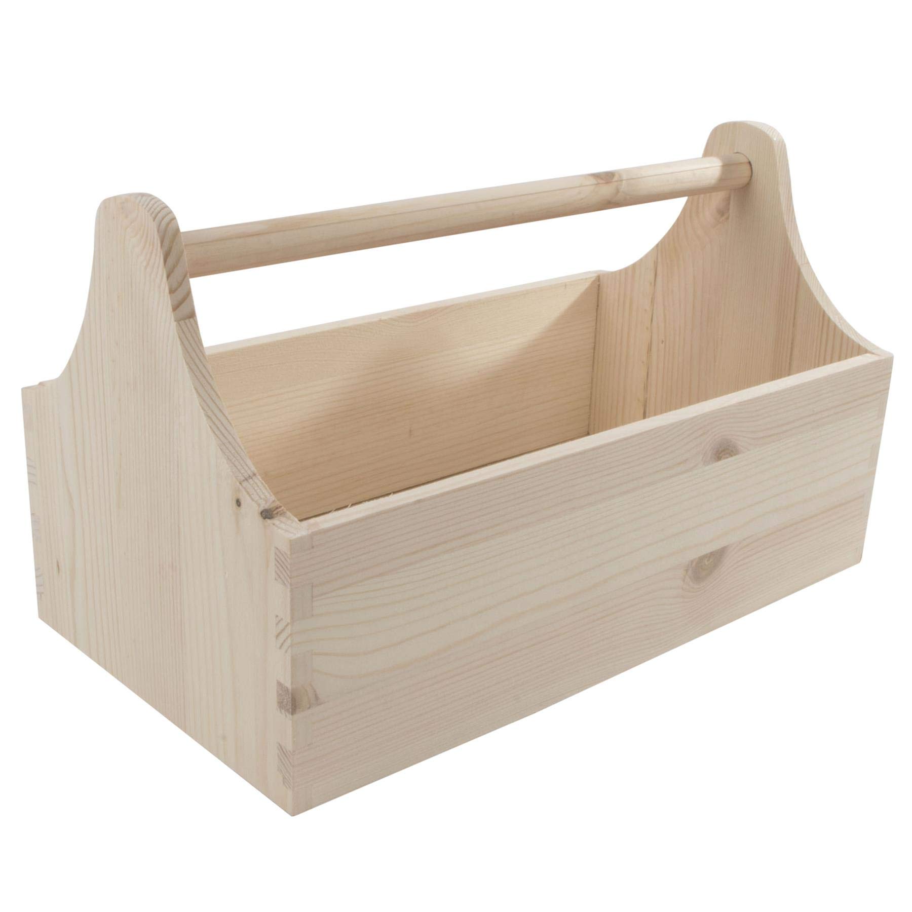 WooDeeDoo Unpainted Wooden Trug Tool Box Carrier | 34 x 18 x 20 cm | Garden Garage Storage Organiser with Handle | Natural Wood | Unpainted & Untreated | Vegetable Farm Basket Caddy