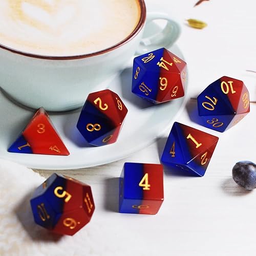 Miniatura 3 de Juego de dados DND de piedras preciosas, juego de dados poliédricos de piedra de sandía roja real para dados de juego de mesa de mazmorras y dragones