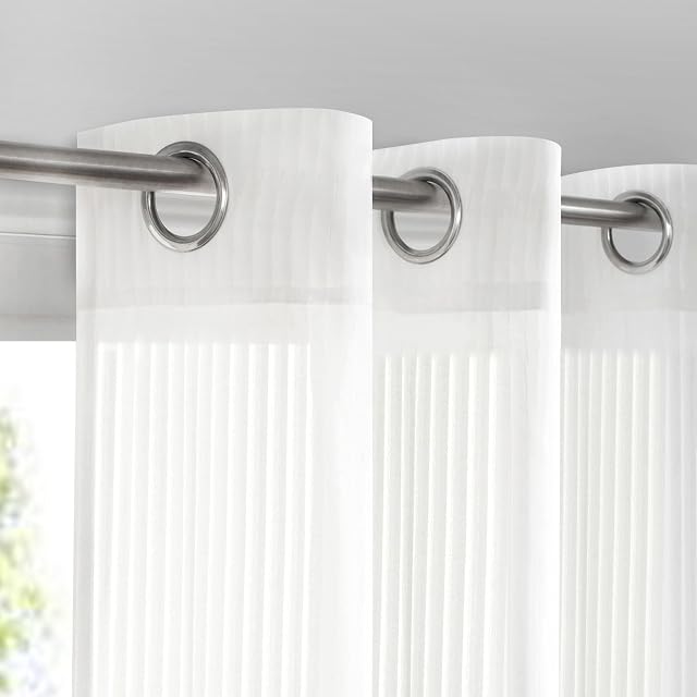 Rideaux blancs pour le salon 63 Longueur de pouce 2 Ensemble de panneaux, Grommet semi-sheer traitements de fenêtre pour la chambre,42W x 63L (2 Panneaux)