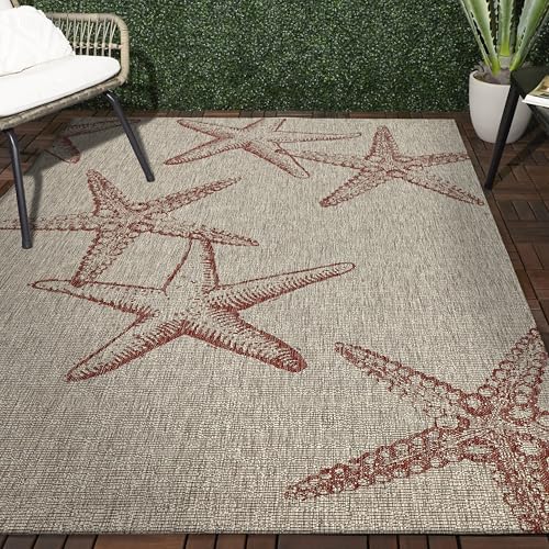 LR Home 3 x 5 Indoor/Outdoor Area Rug for Home Decor | Coastal Starfish Carpet for Living Room, Bedroom, Playroom, Patio, Garden | Modern Farmhouse Rug | Rust/Beige - Image 12
