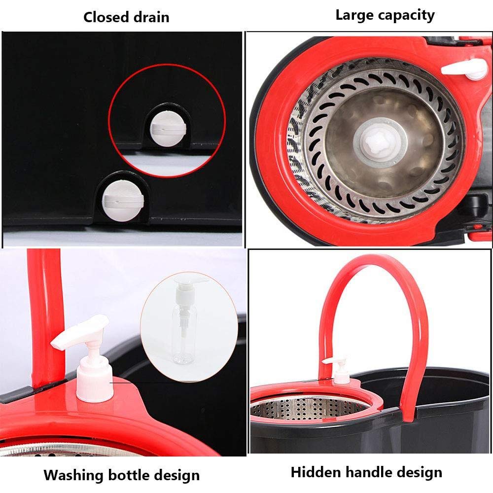 HYZXK Mop Girante della Benna A Mano Set Microfibra Mop Mop Rotante di Ricambio per Il Piano di Pulizia,Nero