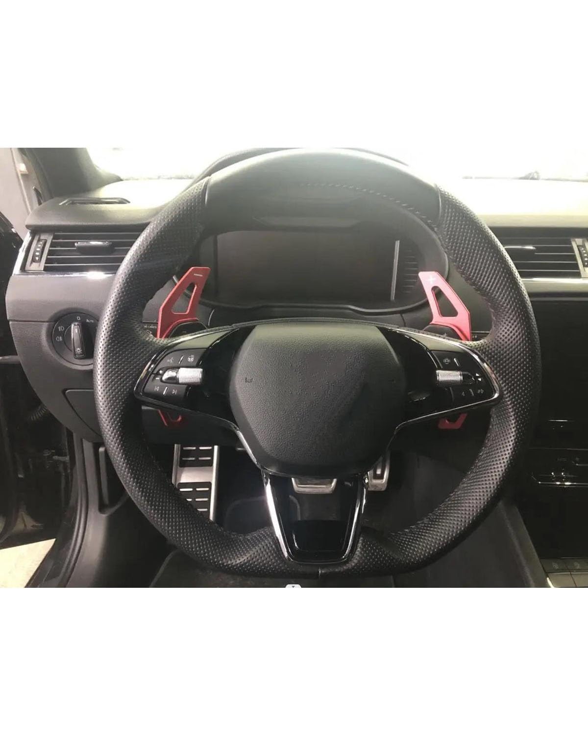 Stuurwiel Paddle Shifter voor Skoda Octavia 2020 A8 MK4 ENYAQ IV RS VRS 2021,Auto Aluminium Stuurwiel Paddle Shifters Auto-interieur Modificatie,C- Red