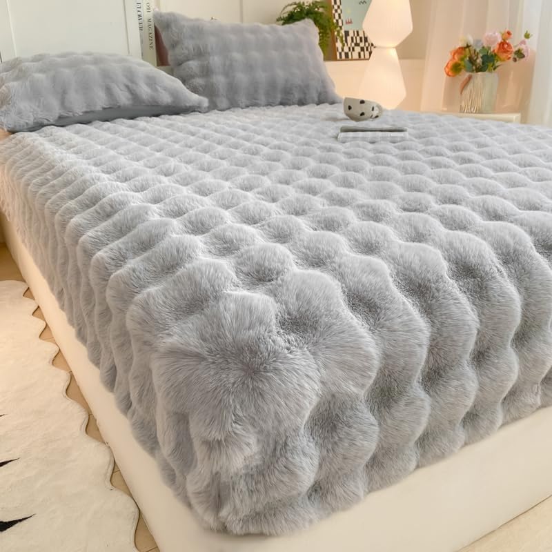 Kimko Solid Plush Shaggy Fluffy Plain Fitted Sheet,Comfy Warm Fuzzy Mattress Protector for Fall Winter Spring with All-Round Strong Elastic【Single Item :Fitted Sheet* 1】 (# 07, Twin :35''X79'')