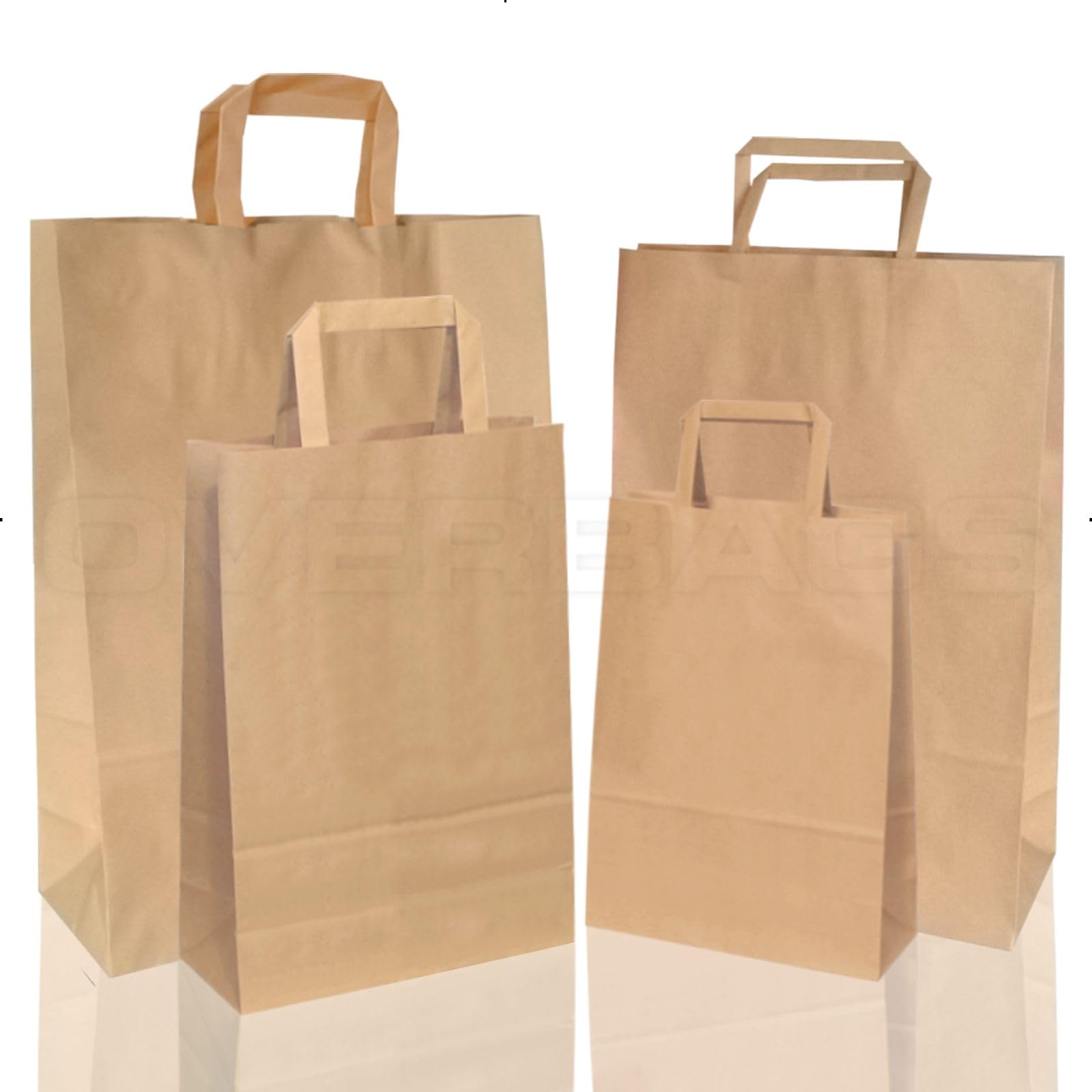 OVERBAGS - Borse shopper sacchetti di carta manico piattina colore avana - Dimensione cm 23x10x32, Confezione pz 10