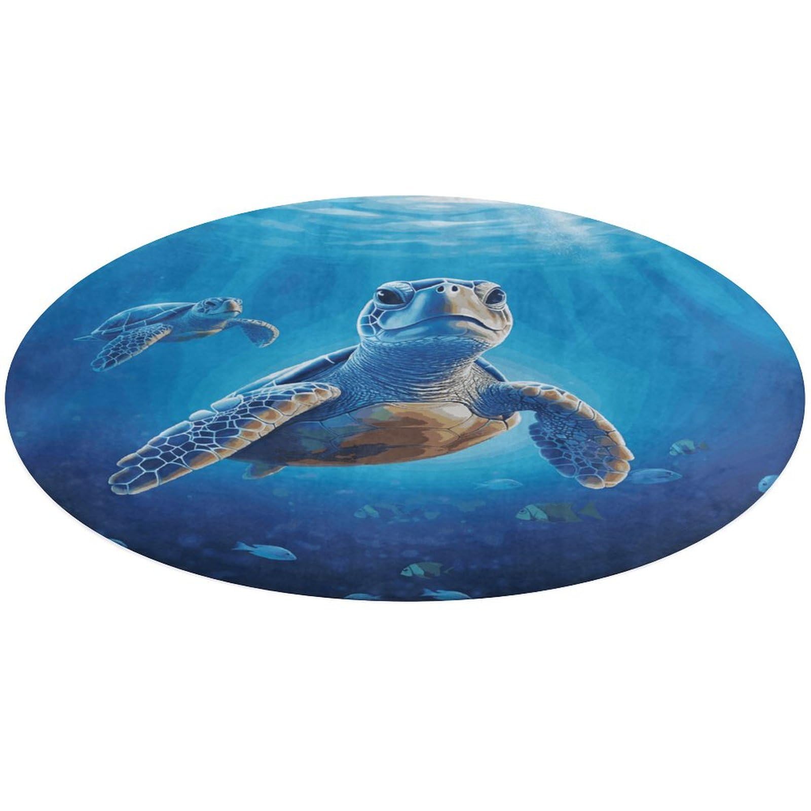 Alfombra de tortuga en agua azul con textura esponjosa y base lavable para decorar salones