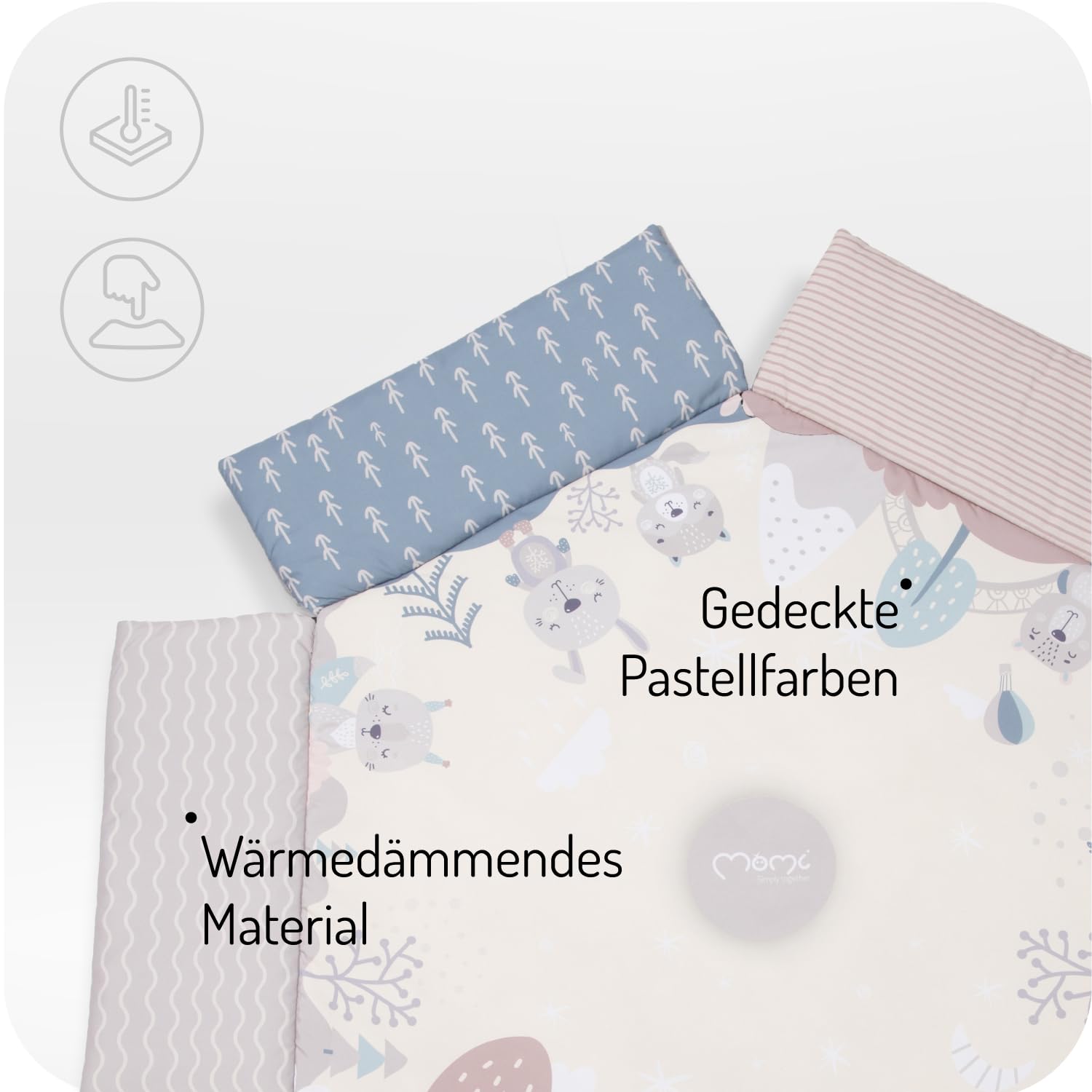 MoMi PASTEL Spielbogen mit Krabbelmatte 3-in-1 für Babys ab der Geburt, sensorische Aktivitätsmatte mit 2 Bogen, Bällchen-Bad, 5 Spielzeugen, 20 Bällchen mit Tasche, Krabbelkissen