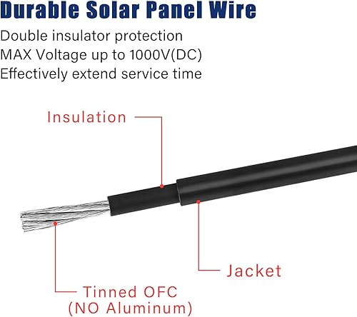 Miniatura 3 de Kimbluth Cable solar de 10 AWG de 50 pies rojo y 50 pies, cable de cobre estañado negro, calibre 10, cable de cobre libre de oxígeno OFC para panel