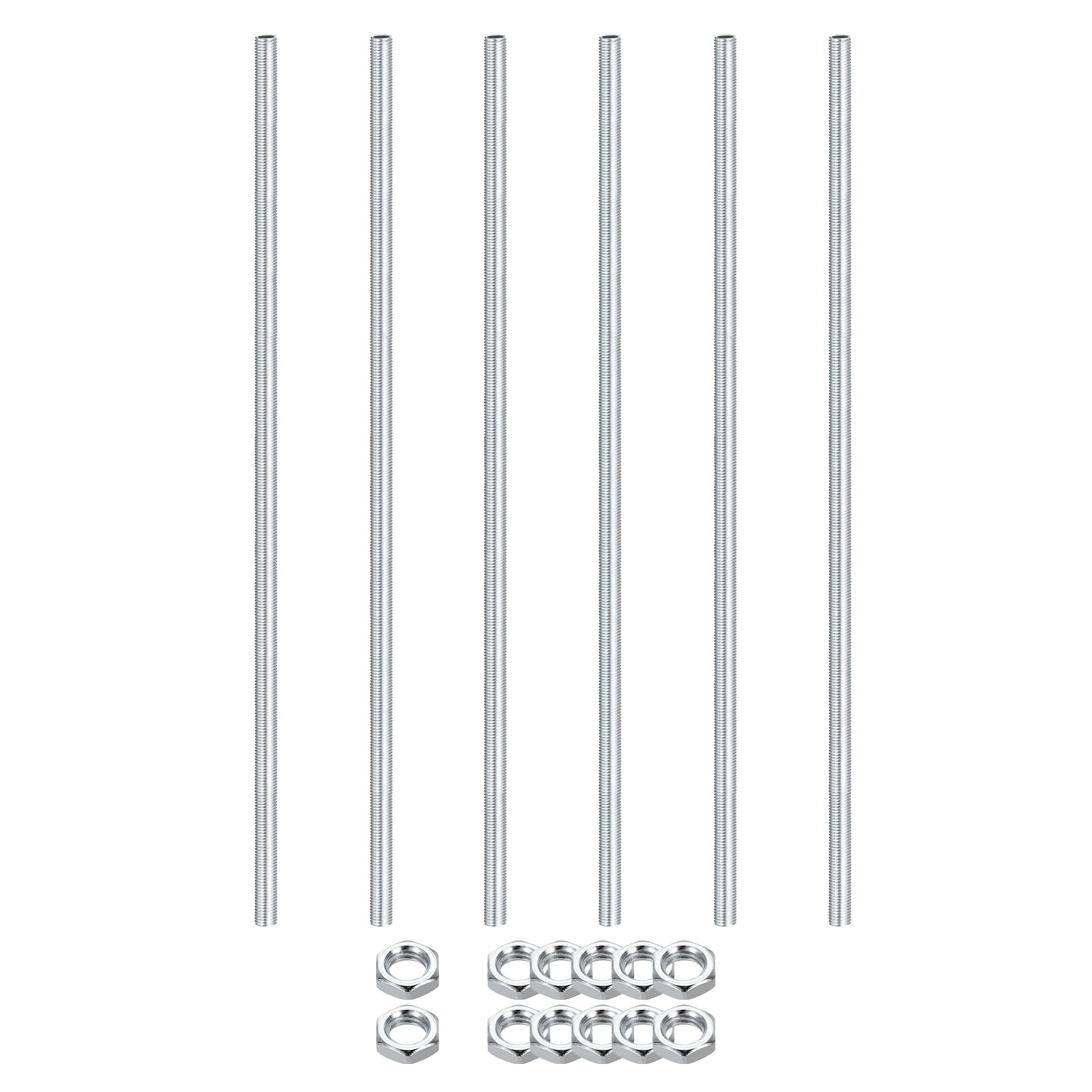 sourcing map 6Pcs 300mm Lamp Pipe Nipples Kit with Lock Nuts, M8x1 Fine All Threaded Hollow Tube Lamp Repair Hardware Fasteners for Chandelier Ceiling Lamps Assembly DIY, White Zinc