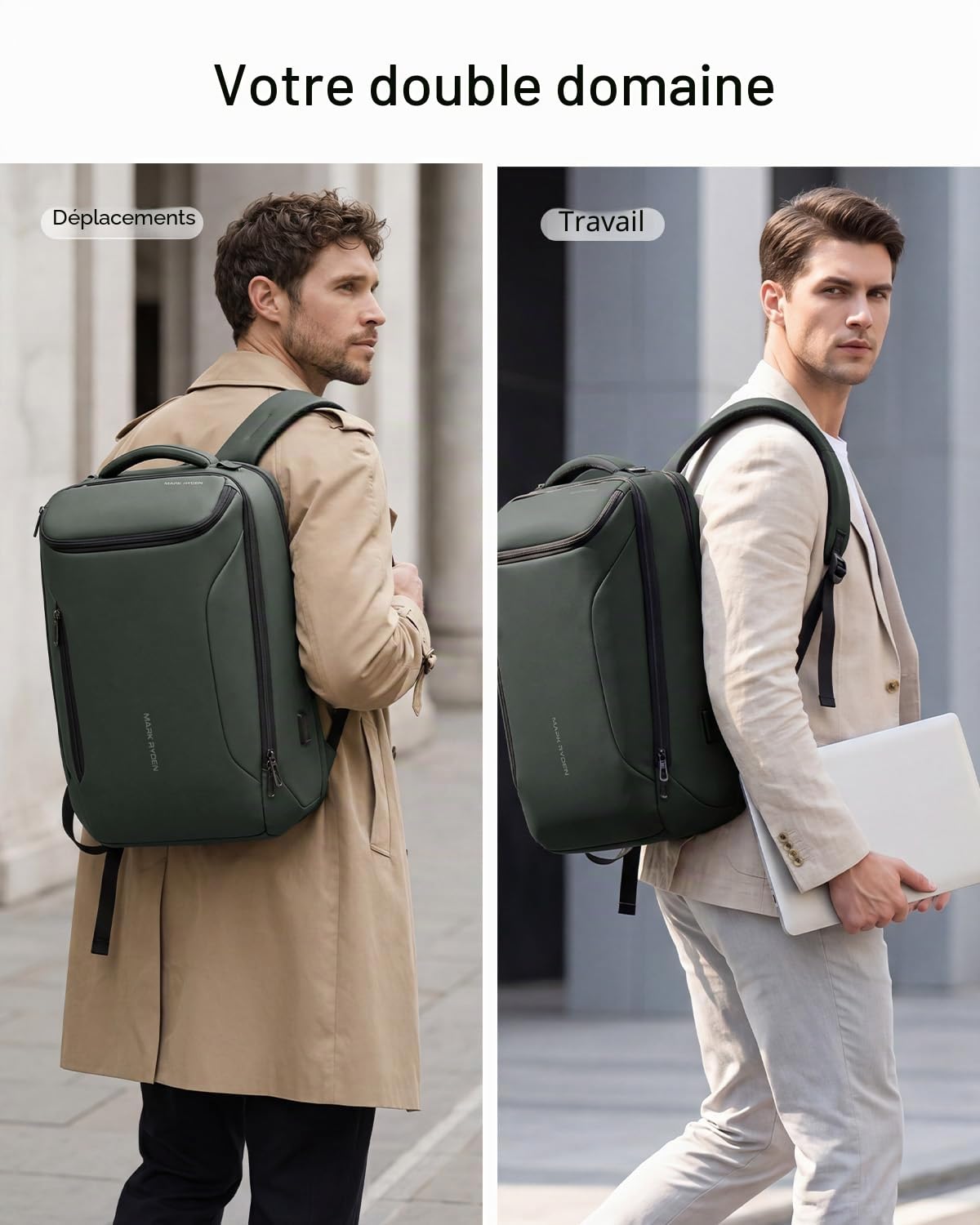 MARK RYDEN Sac à dos pour ordinateur portable de grande capacité avec USB 17,3"/15,6 pouces pour hommes Sac à dos multifonction antivol Sac à dos pour le travail