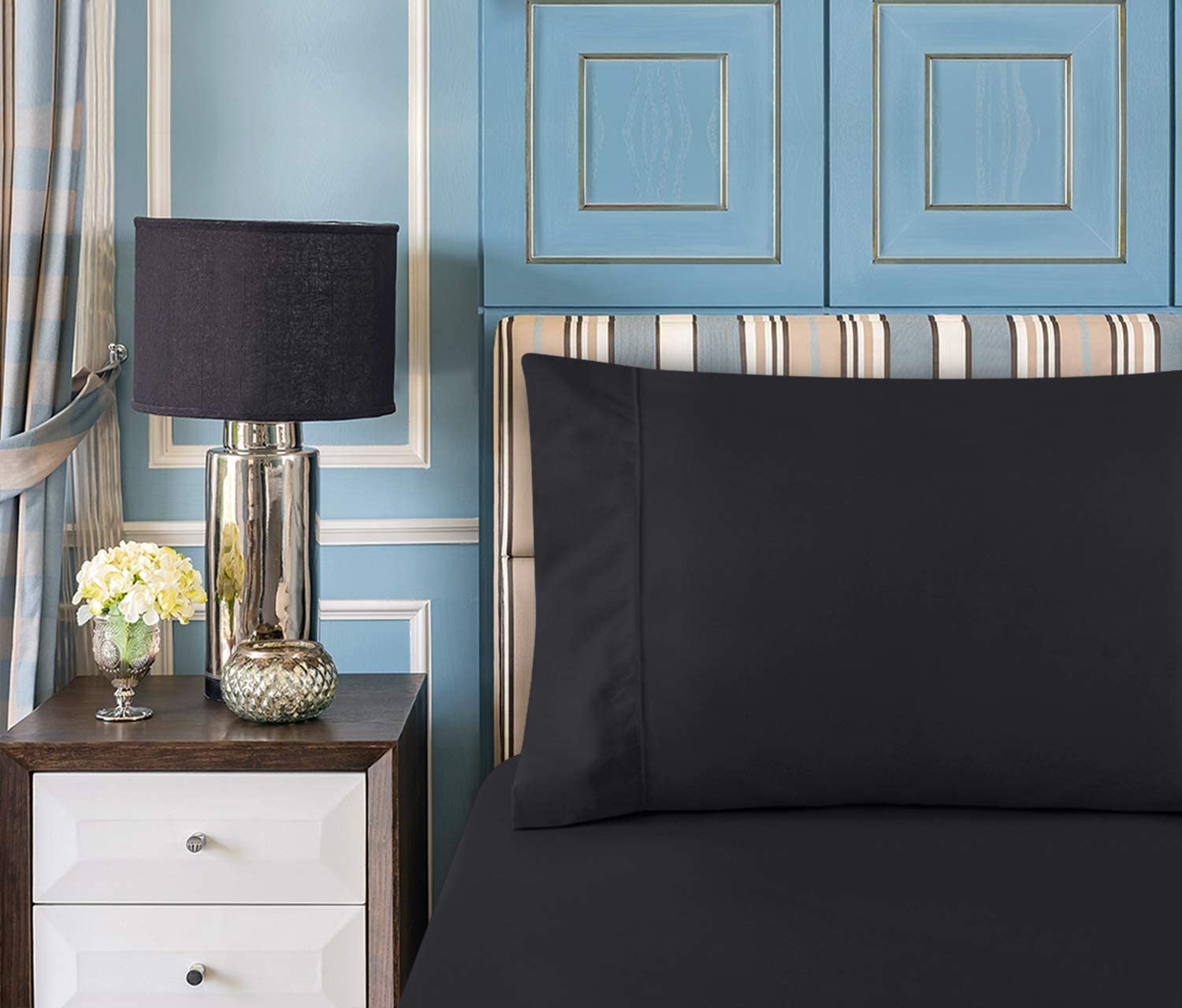 Utopia Bedding - Set Lenzuola Singolo 3 Pezzi 90x190 cm - Set Lenzuola Letto, Spazzolata Poliestre di Microfibra - Lenzuolo con Angoli, Lenzuolo Piatto e 1 Federa 50x75, Nero